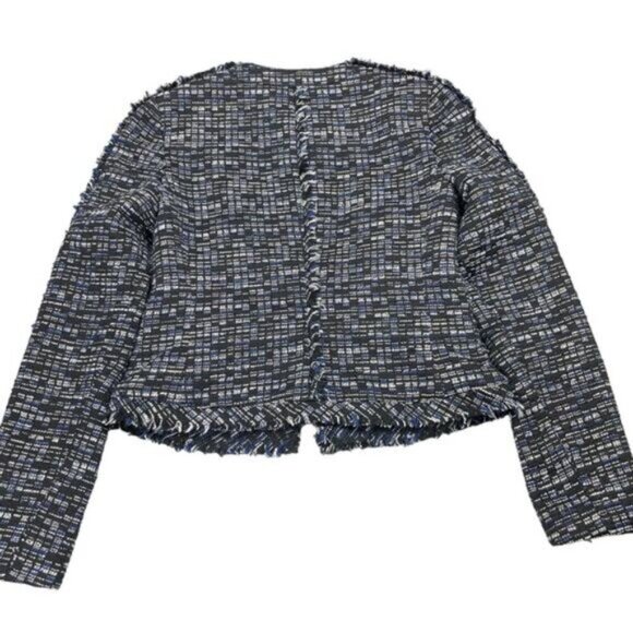 BANANA REPUBLIC Tweed Fringe Boucle Zip Navy Jacket Womens Size 0 - Picture 6 of 6